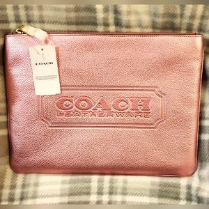 Coach Metallic Pink Leather Tech Pouch NWT